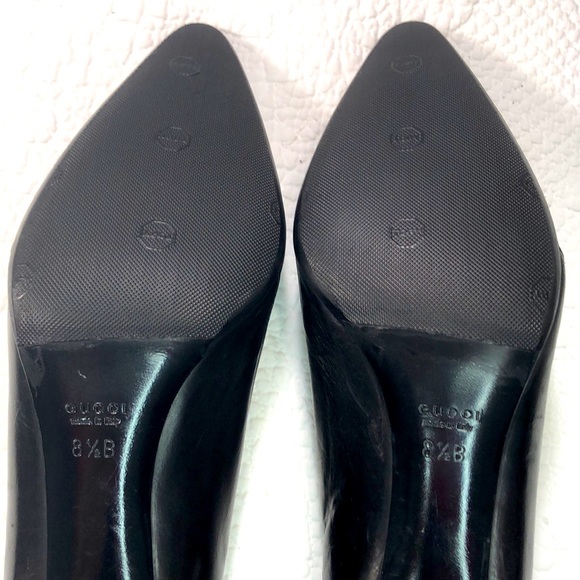 Vintage Gucci Black Leather Pointed Toe Loafer Pumps - Picture 7 of 12